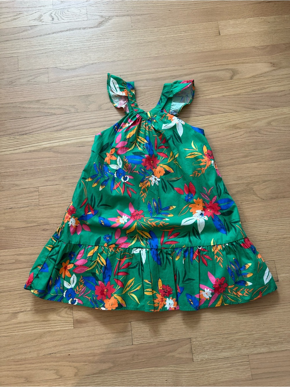 NWT Crewcuts Green Tropical Floral Ruffle-Hem Sundress